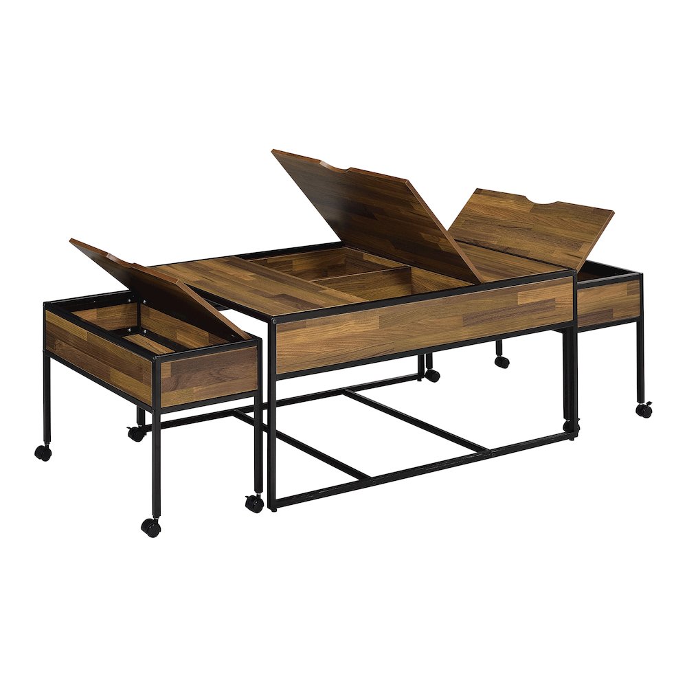 Froy Metal 3-Piece Nesting Table in Black and Walnut