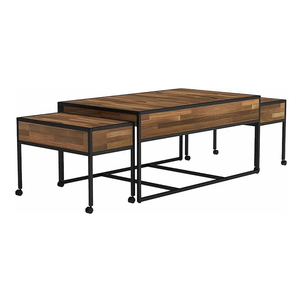 Froy Metal 3-Piece Nesting Table in Black and Walnut