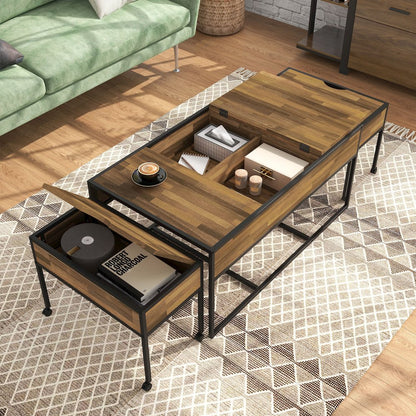 Froy Metal 3-Piece Nesting Table in Black and Walnut