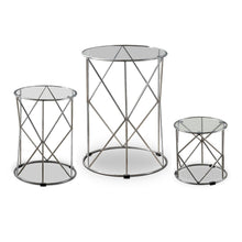 Nikova Glass Top 3-Piece Nesting Table Set in Silver