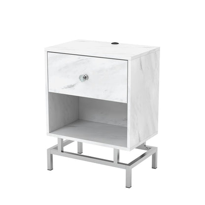 Lyn Contemporary Wood 1-Drawer End Table in White Marble