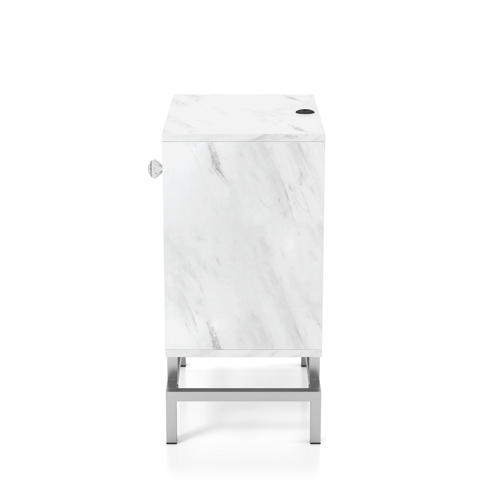 Lyn Contemporary Wood 1-Drawer End Table in White Marble