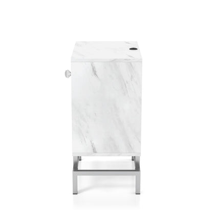 Lyn Contemporary Wood 1-Drawer End Table in White Marble