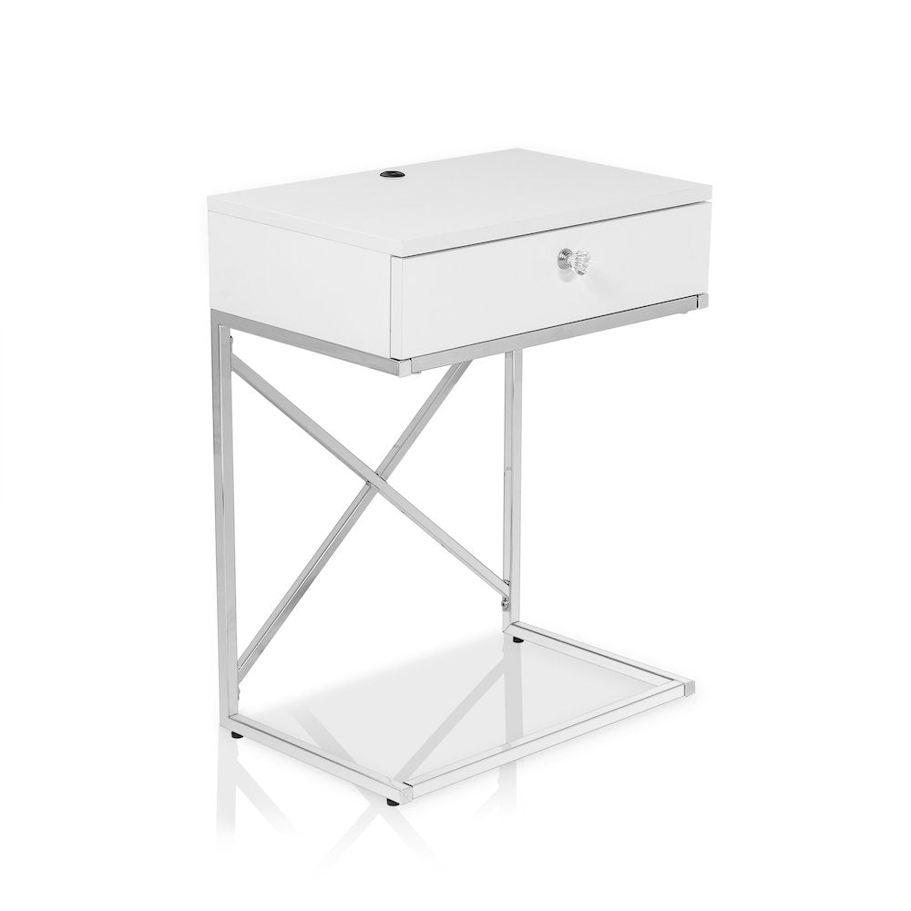 Kylie Modern Wood 1-Drawer End Table in Glossy White