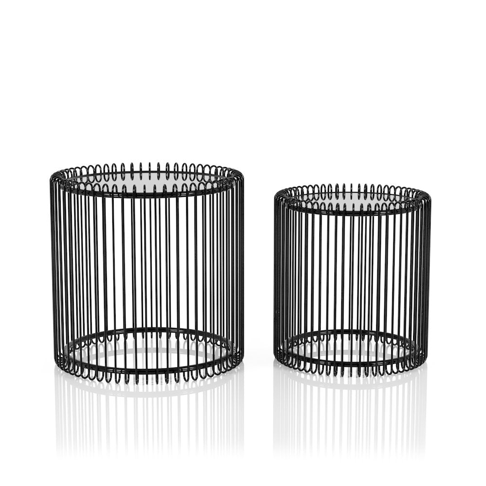 Mendel Contemporary Metal 2-Piece Nesting Table in Black