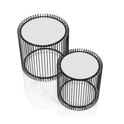 Mendel Contemporary Metal 2-Piece Nesting Table in Black