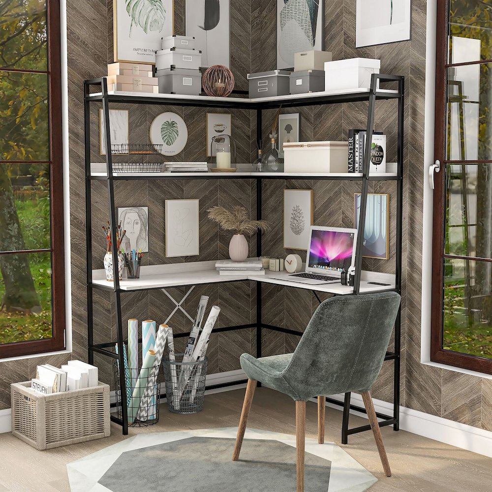 Narvay Metal Corner Writing Desk with USB