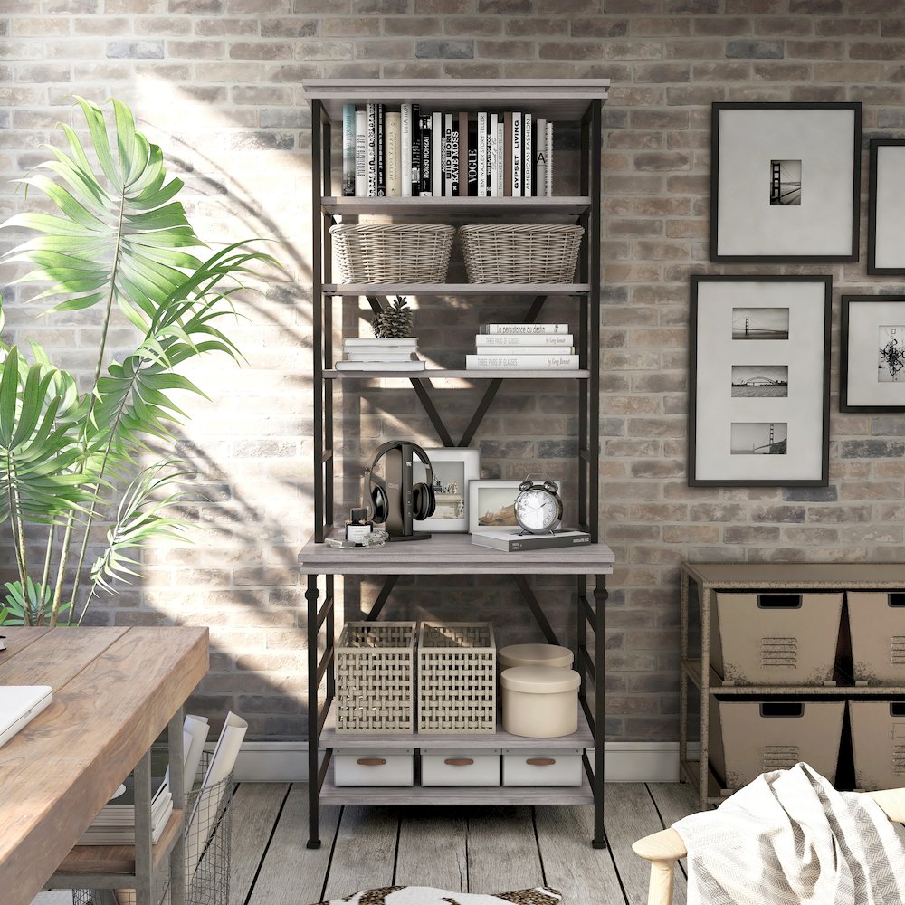 Garna Industrial Metal 6-Shelf Bookcase