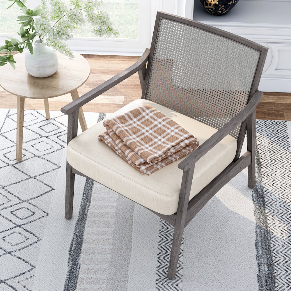 Averill Wood Cushioned Accent Chair in Gray Wash