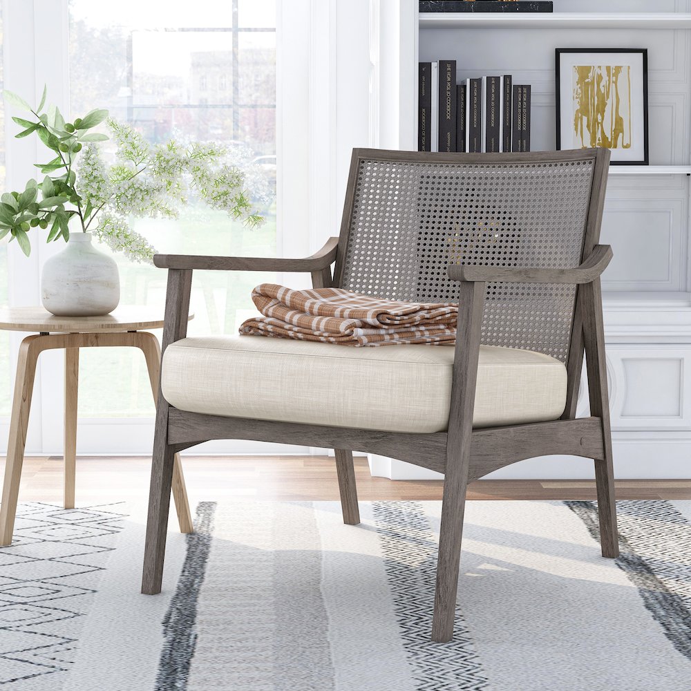 Averill Wood Cushioned Accent Chair in Gray Wash