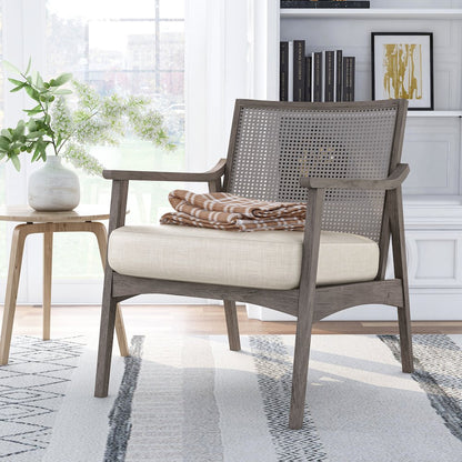 Averill Wood Cushioned Accent Chair in Gray Wash