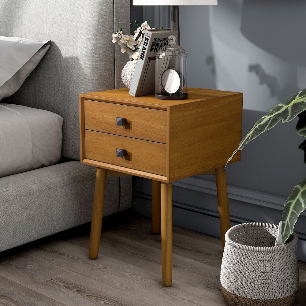 Alto Mid-Century Wood 2-Drawer Side Table