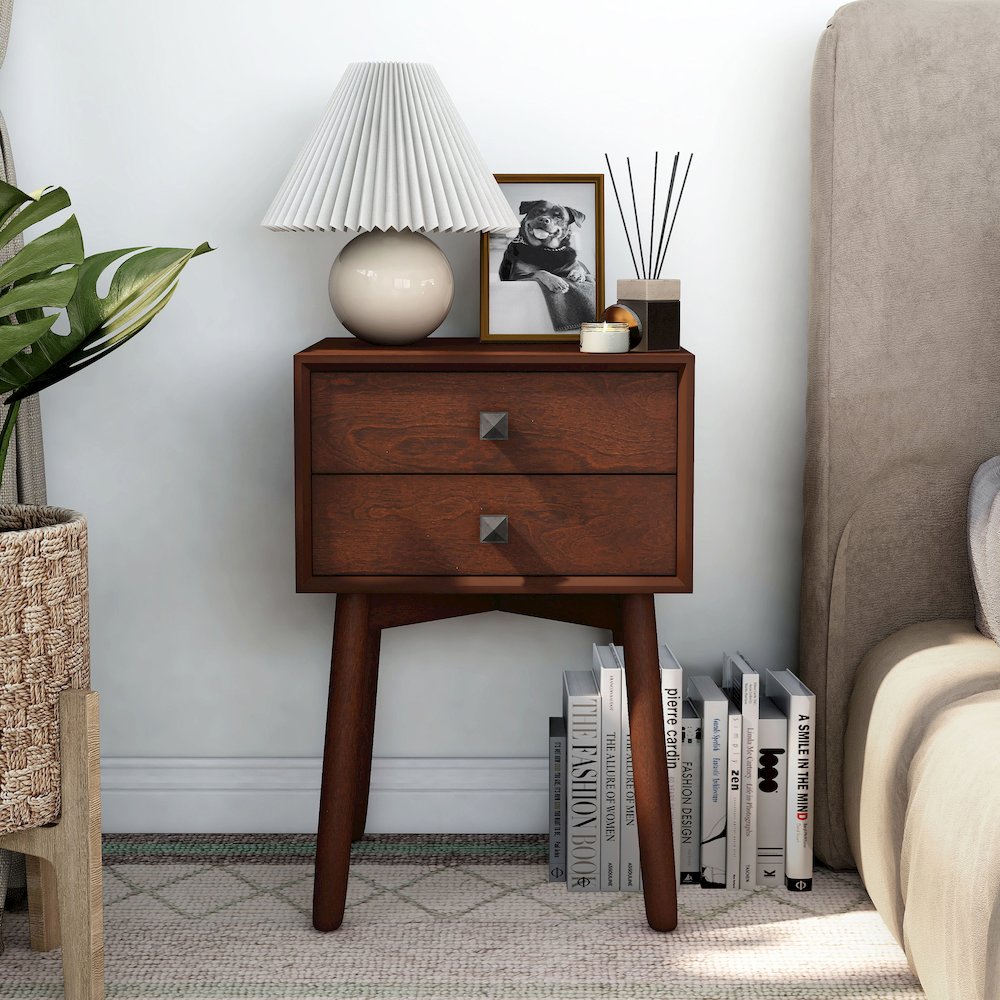 Alto Mid-Century Wood 2-Drawer Side Table