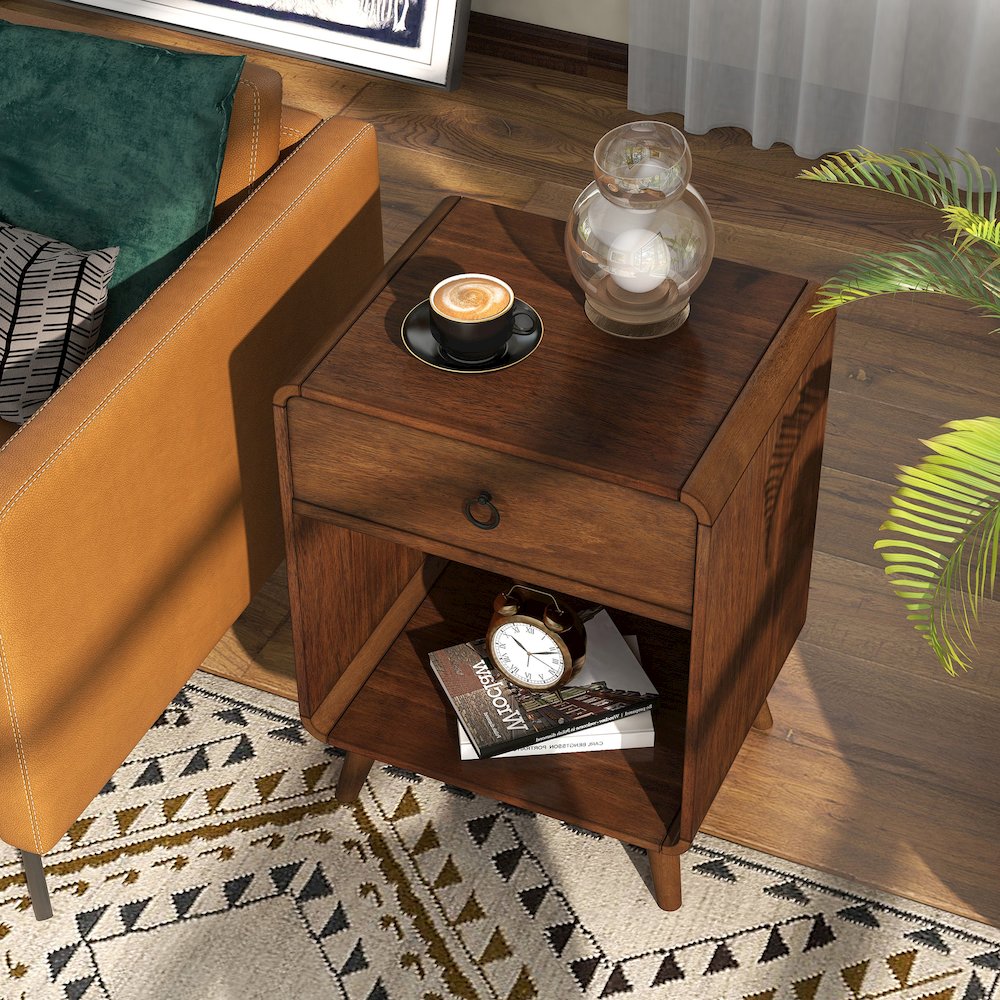 Ocala Mid-Century Wood 1-Drawer Side Table