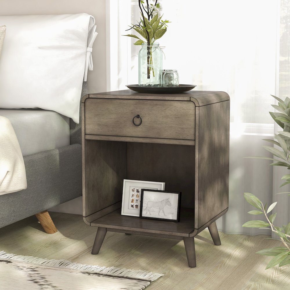 Ocala Mid-Century Wood 1-Drawer Side Table