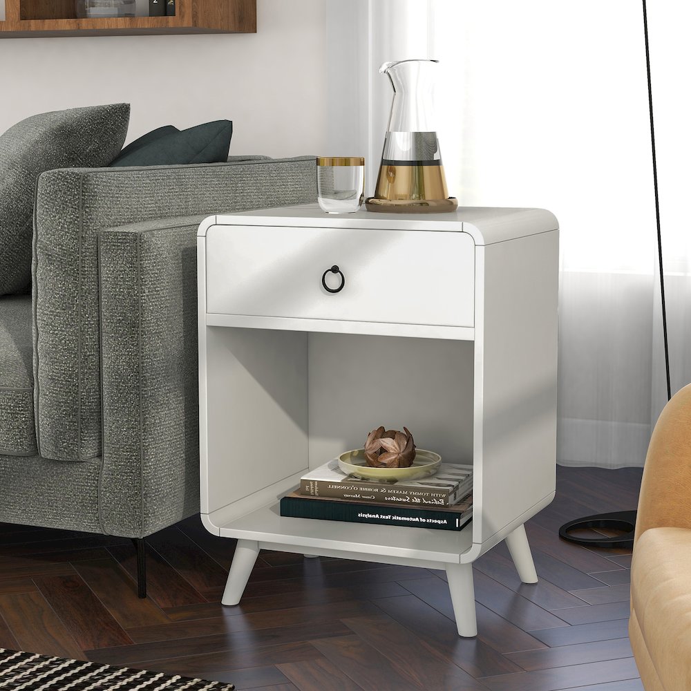 Ocala Mid-Century Wood 1-Drawer Side Table