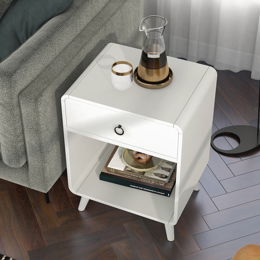 Ocala Mid-Century Wood 1-Drawer Side Table