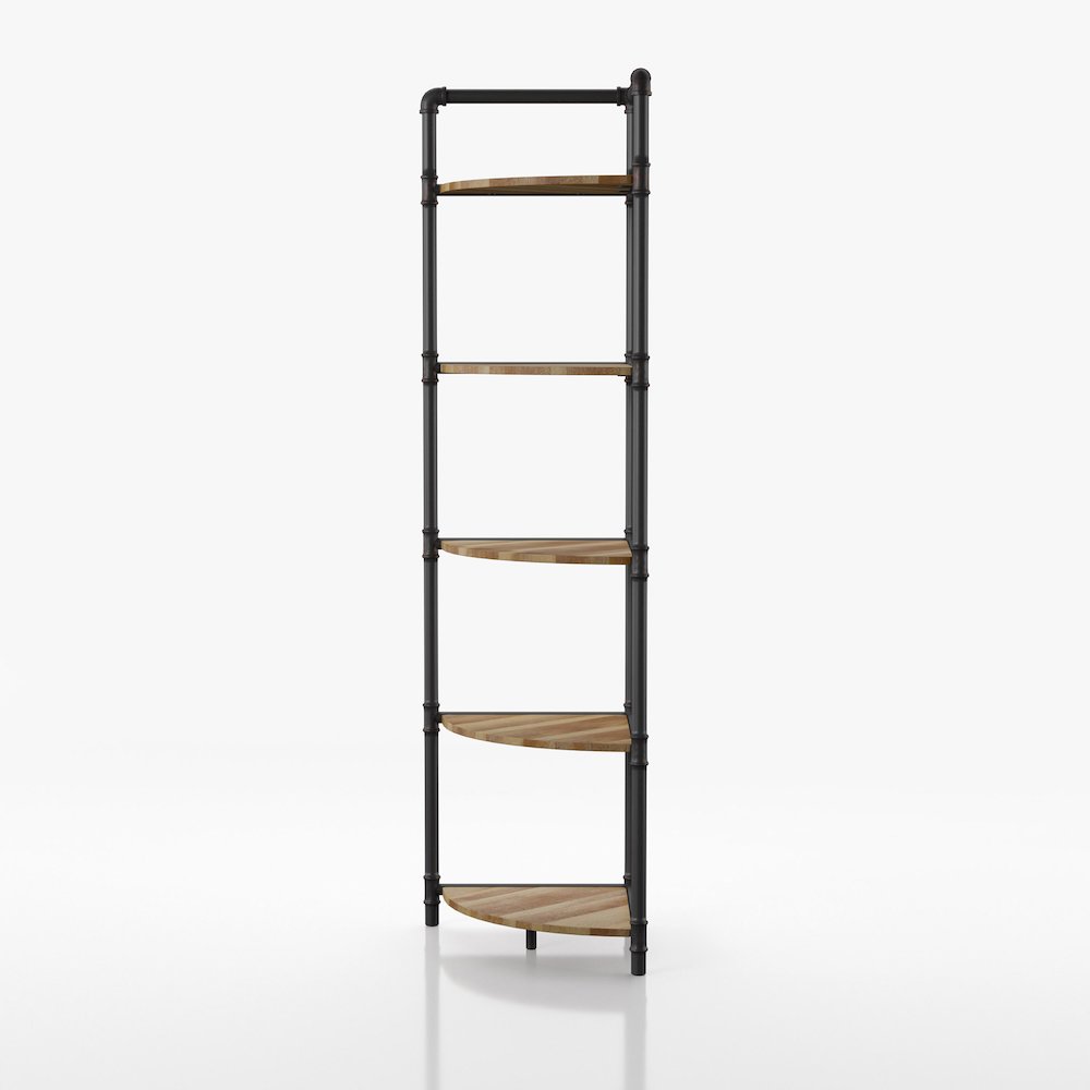 Harkey Industrial Wood 5-Tier Corner Bookcase in Sand Black