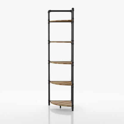 Harkey Industrial Wood 5-Tier Corner Bookcase in Sand Black