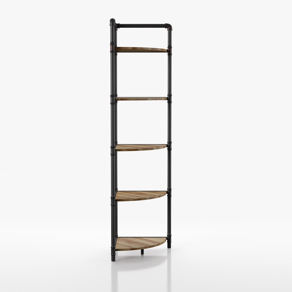 Harkey Industrial Wood 5-Tier Corner Bookcase in Sand Black