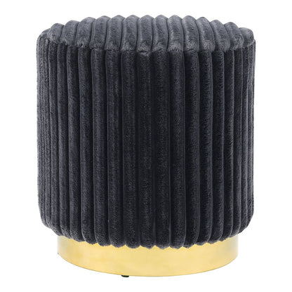 Vena Modern Upholstered Round Ottoman, Dark Grey and Gold