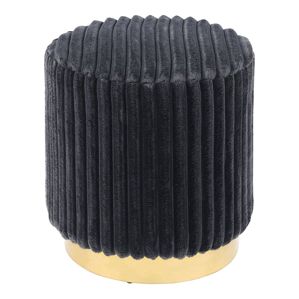 Vena Modern Upholstered Round Ottoman, Dark Grey and Gold