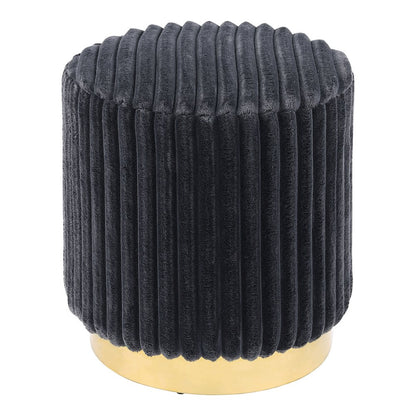 Vena Modern Upholstered Round Ottoman, Dark Grey and Gold