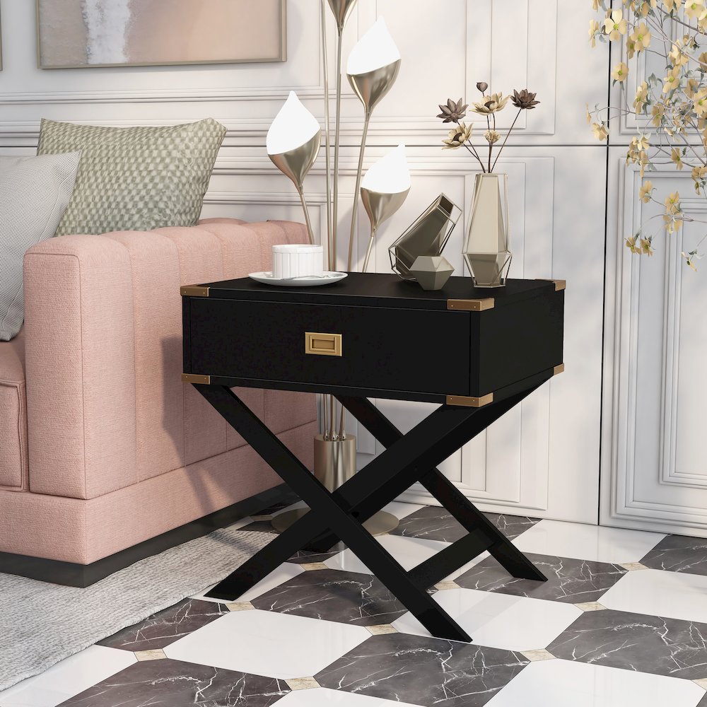 Nenol Contemporary Wood X-Shape Legs End Table