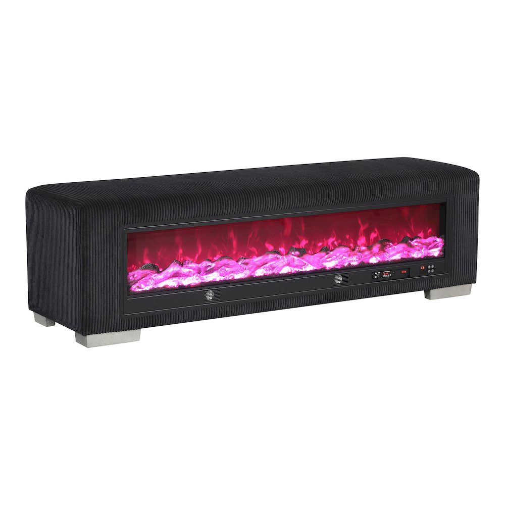 Alson Fabric Bench with Fire Log Visual Fireplace