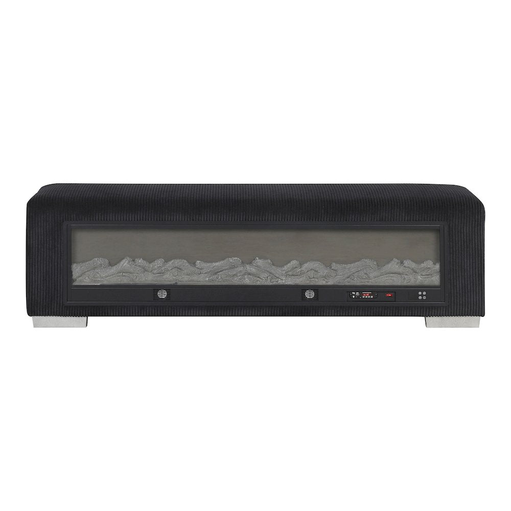 Alson Fabric Bench with Fire Log Visual Fireplace