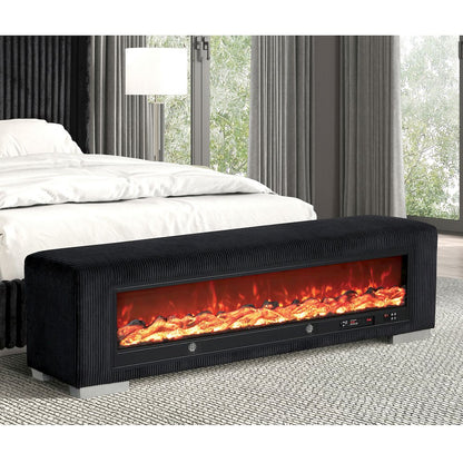 Alson Fabric Bench with Fire Log Visual Fireplace
