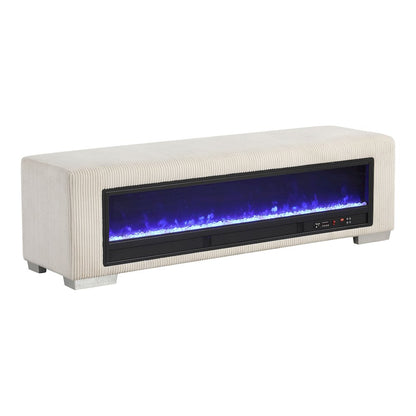 Alson Fabric Bench with Crystal Visual Fireplace