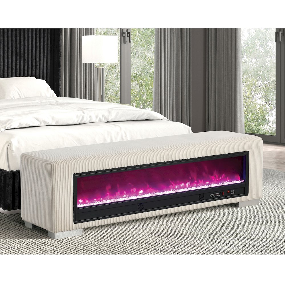 Alson Fabric Bench with Crystal Visual Fireplace