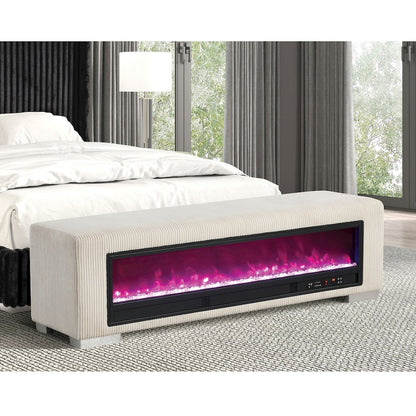 Alson Fabric Bench with Crystal Visual Fireplace