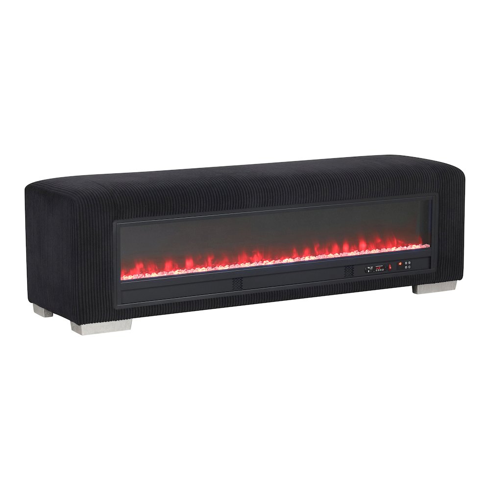 Alson Fabric Bench with Crystal Visual Fireplace