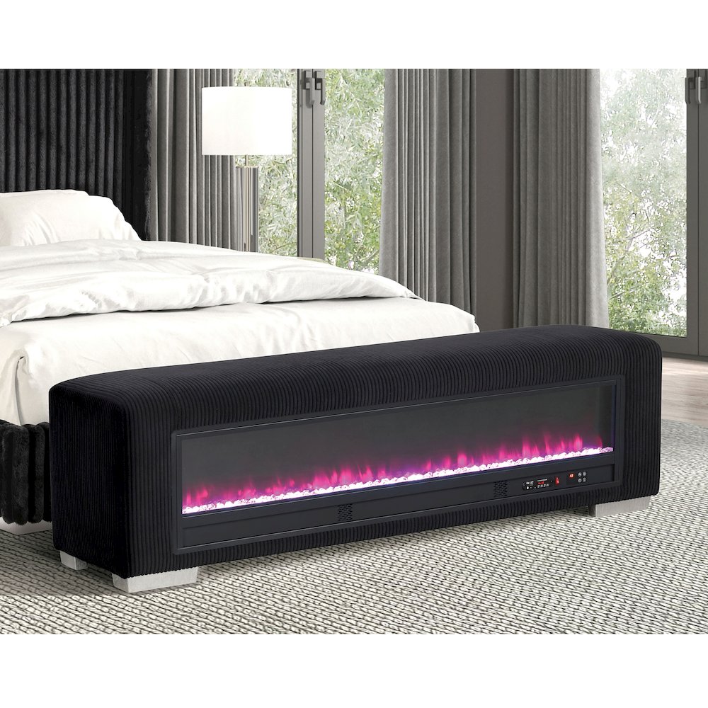 Alson Fabric Bench with Crystal Visual Fireplace