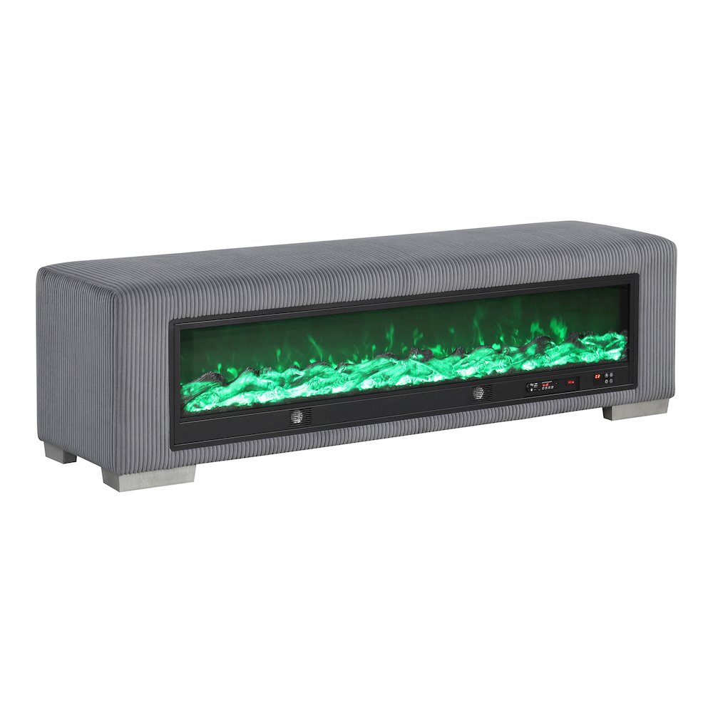 Alson Fabric Bench with Fire Log Visual Fireplace