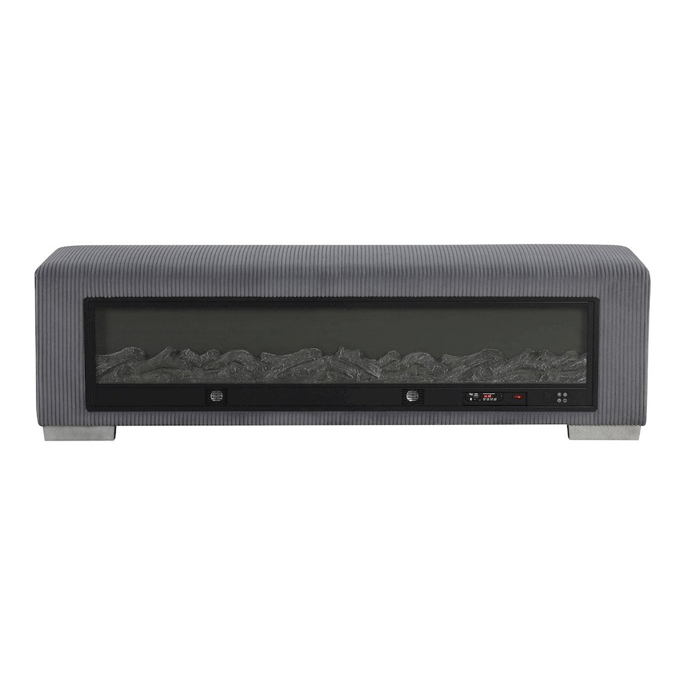 Alson Fabric Bench with Fire Log Visual Fireplace