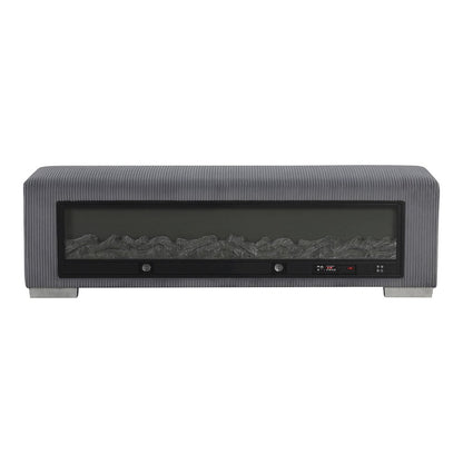 Alson Fabric Bench with Fire Log Visual Fireplace