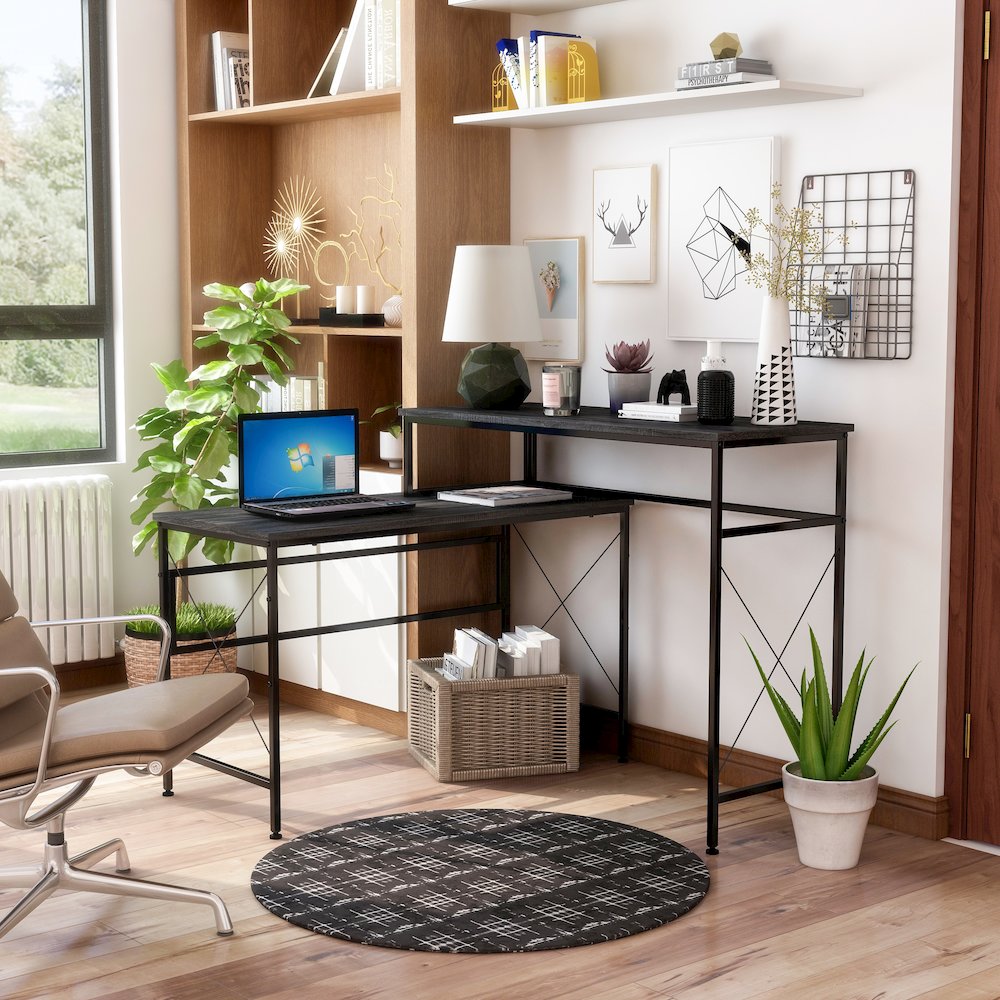 Washall Industrial Wood Computer Desk with USB in Gray