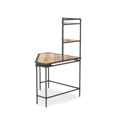 Flak Industrial Wood Corner Desk with Shelves in Sand Black