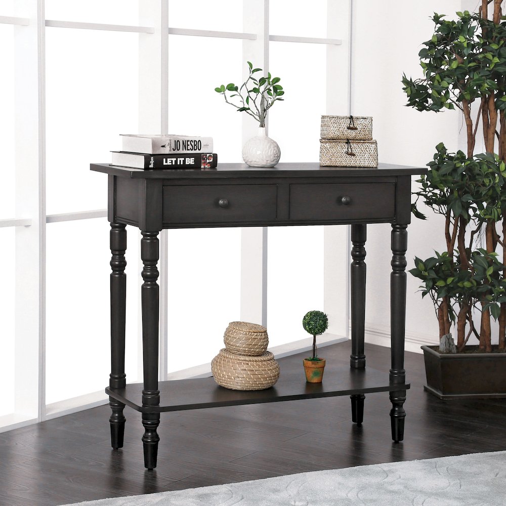 Humphry Transitional Wood 2-Drawer Writing Desk in Gray