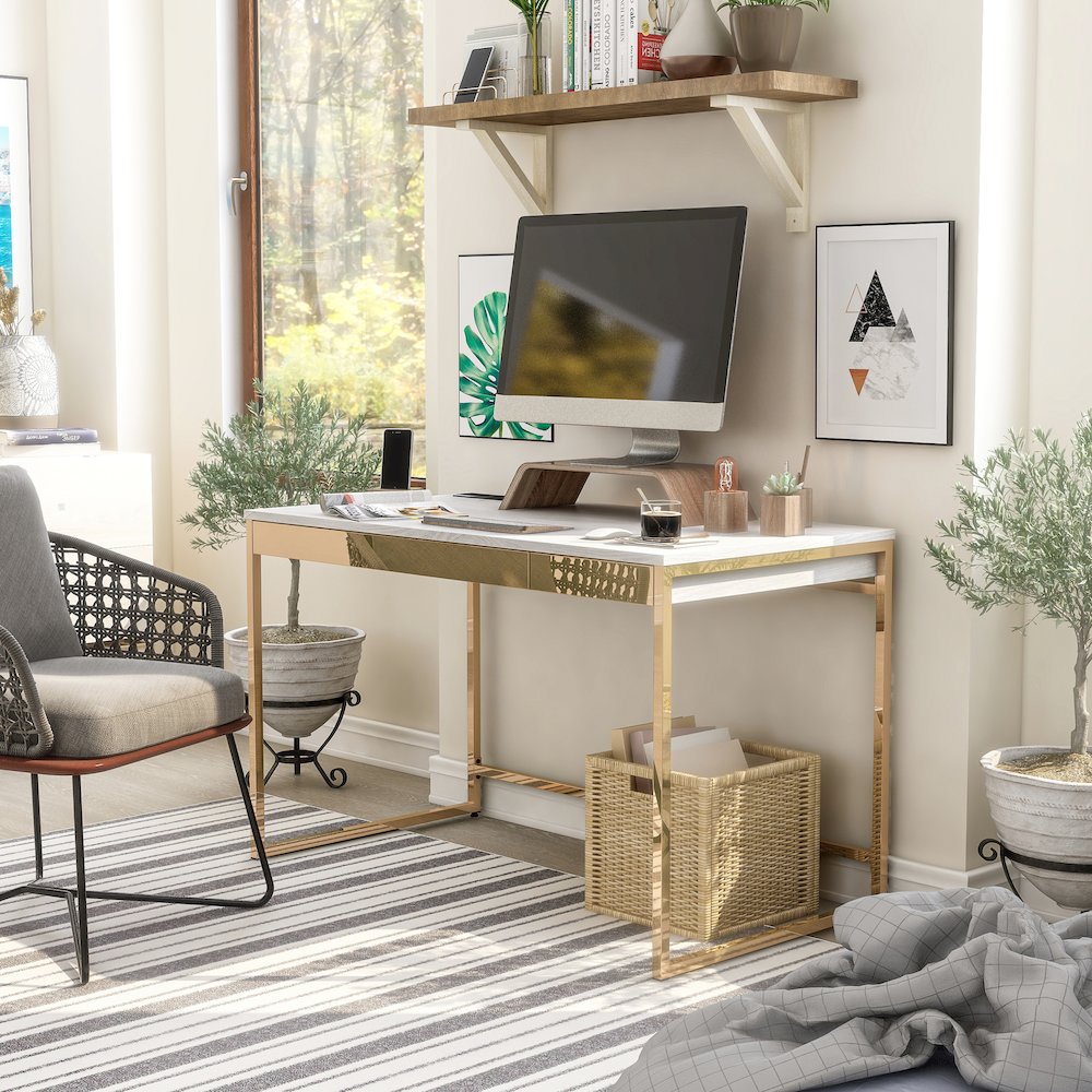 Abair Metal Writing Desk with USB Port