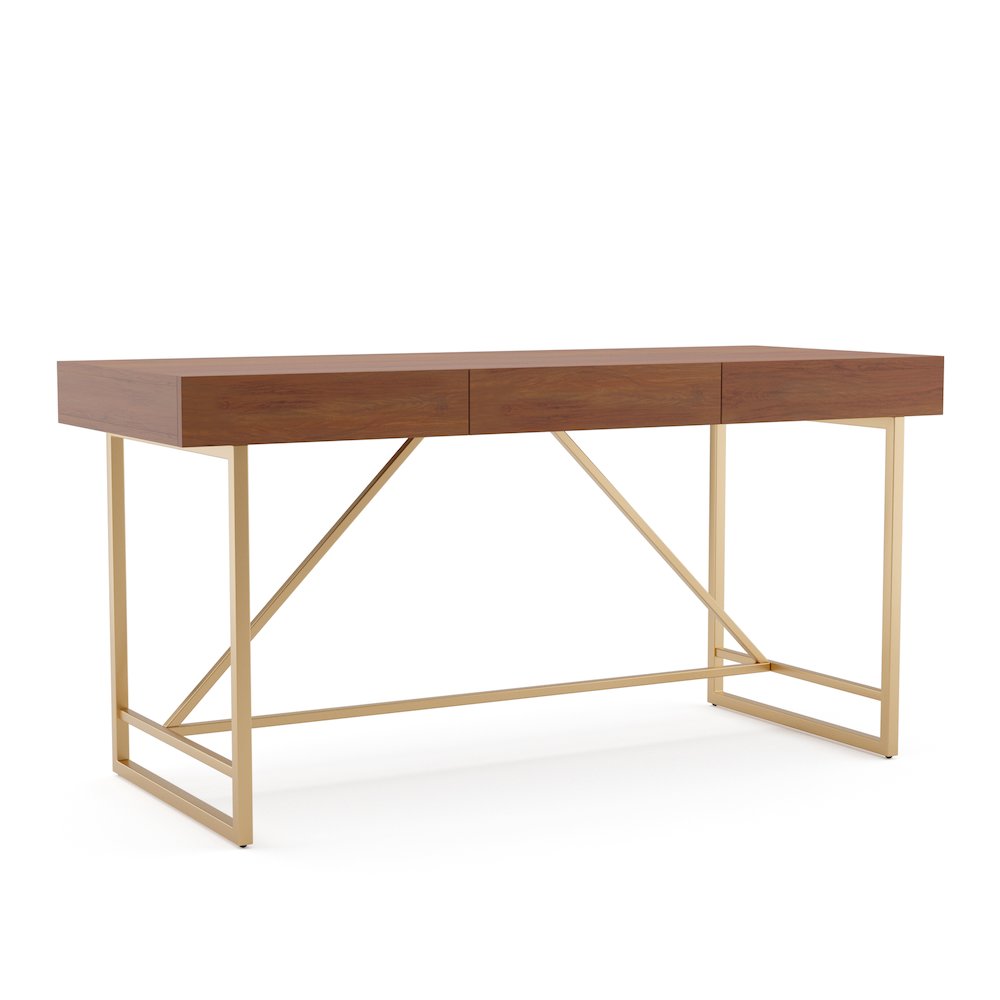 Teviot Wood 3-Drawer Writing Desk in Light Walnut