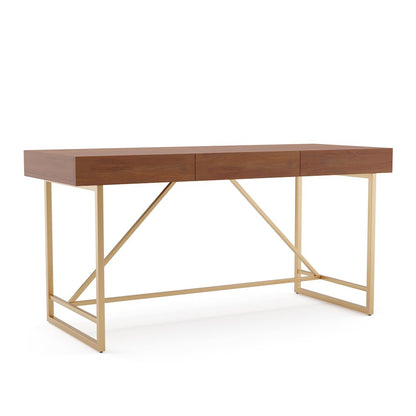 Teviot Wood 3-Drawer Writing Desk in Light Walnut