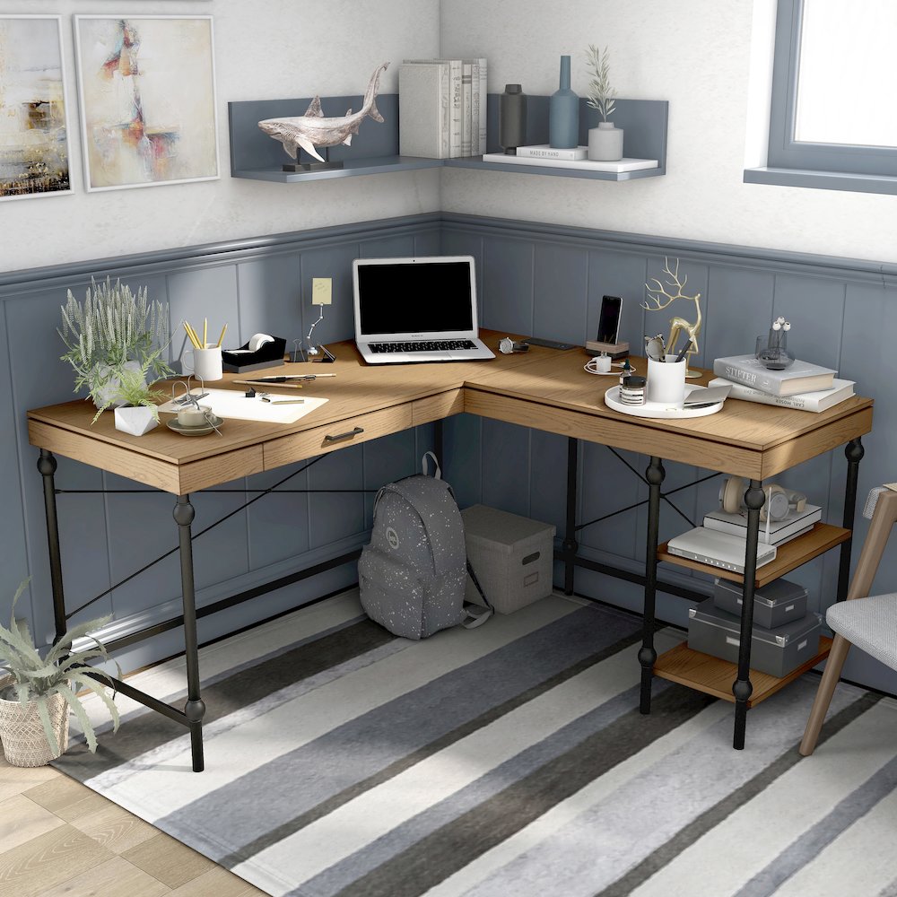 Diego L-shaped Wooden Desk