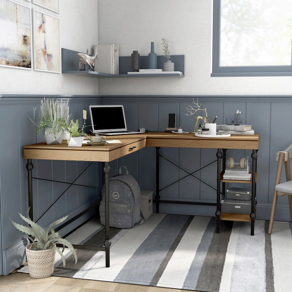 Diego L-shaped Wooden Desk