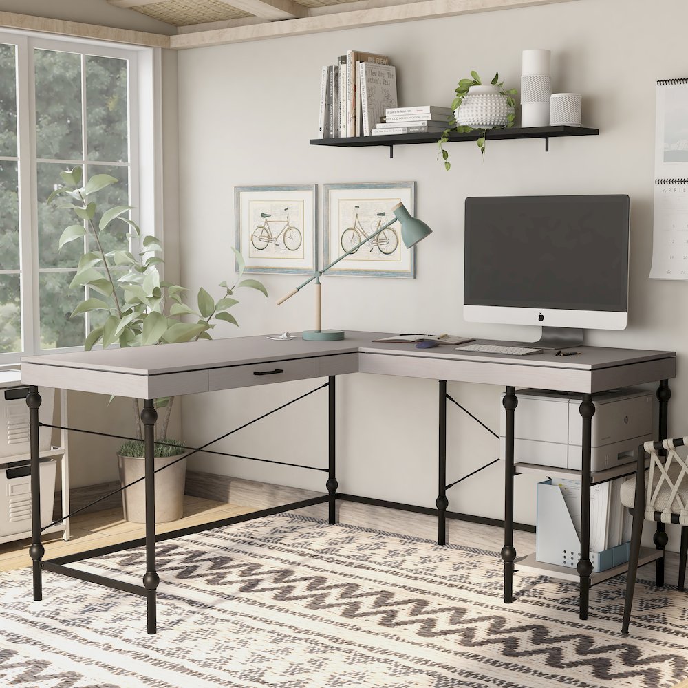 Diego L-shaped Wooden Desk
