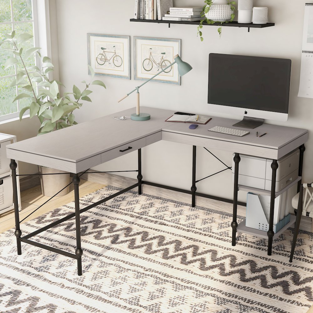 Diego L-shaped Wooden Desk
