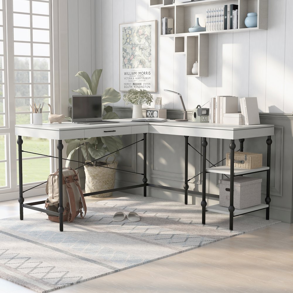Diego L-shaped Wooden Desk